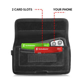 LUXMO LARGE SIZE HORIZONTAL UNIVERSAL SPECIAL FABRIC POUCH WITH DUAL CARD SLOTS - BLACK DENIM FABRIC